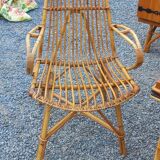 Vintage dining room attributed to Audoux and Minet in bamboo and rattan