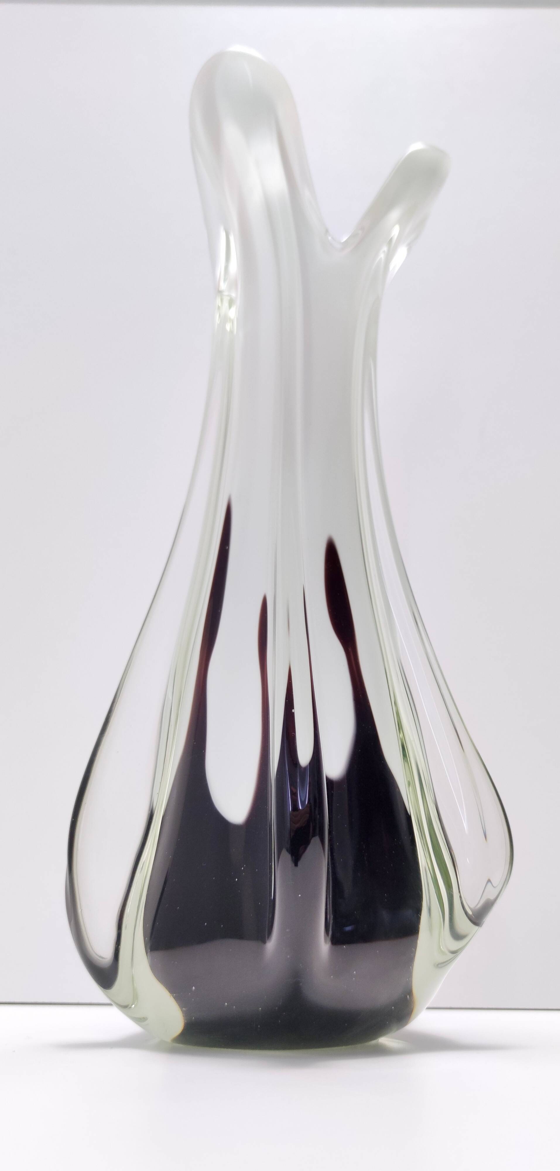 White and Purple Hand Blown Sommerso Glass Vase by Fratelli Toso, Italy