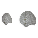 Pair of XL shell wall lights, frosted Murano glass, Italy, 1980
