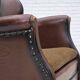 Fauteuil danois des années 1930, cuir marron, velours.