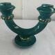 Art Deco candlestick in green and gold glazed ceramic, attributed to Vallauris