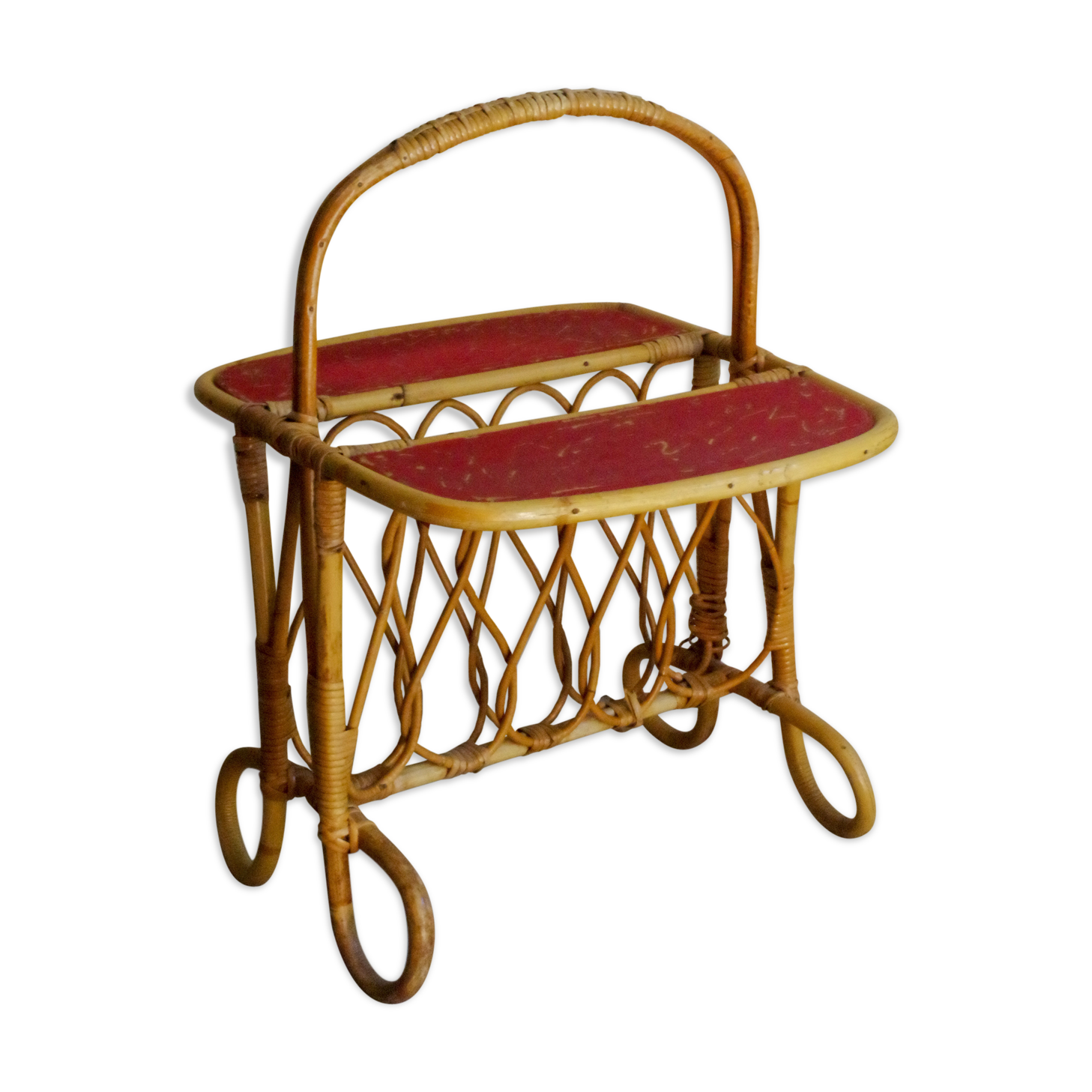 60s rattan magazine holders with trays