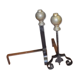 Pair of iron and brass andirons