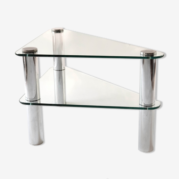 Italian glass and chrome triangular coffee table, 1960s