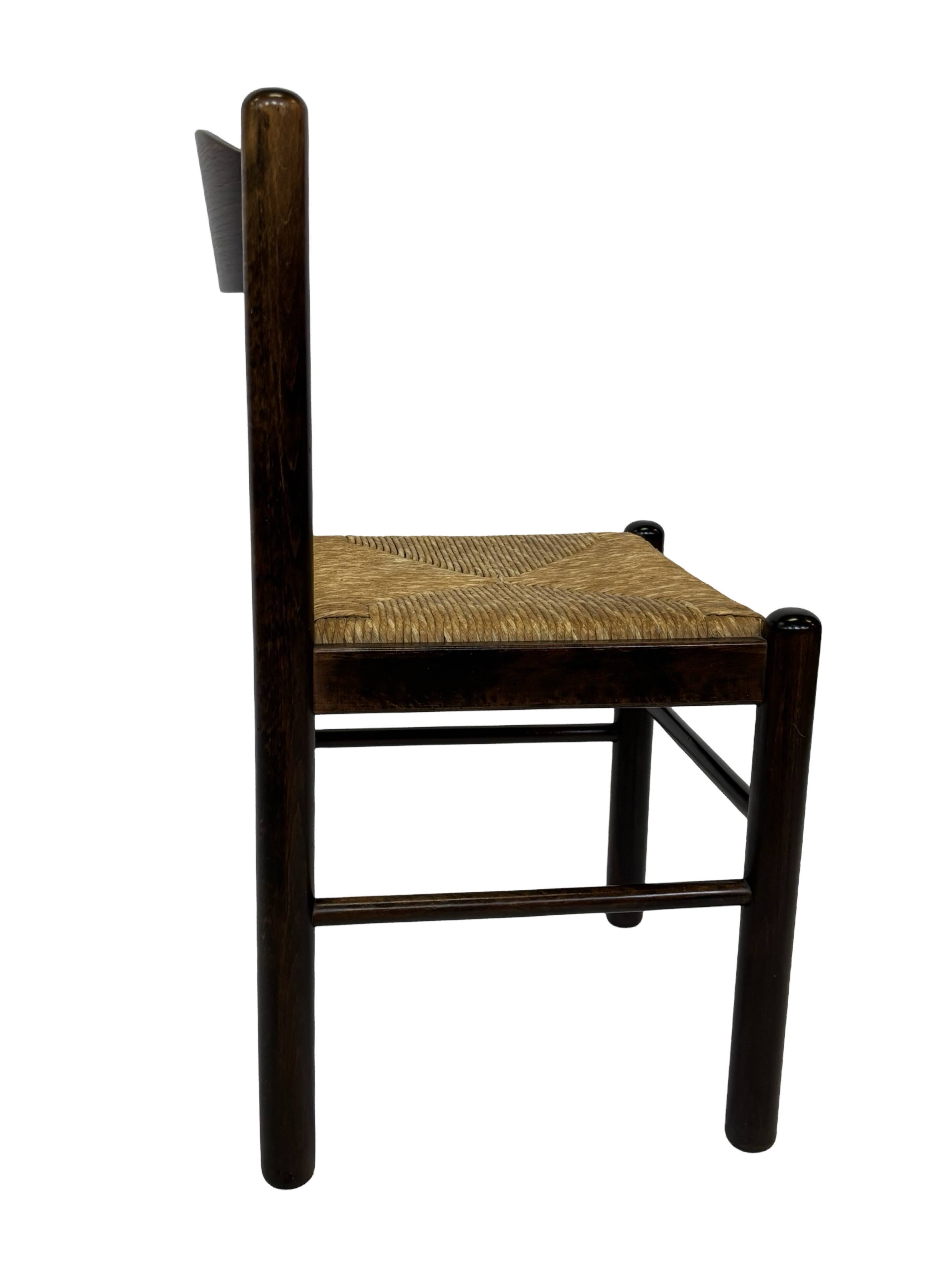 Set of 4 dark brown wooden chairs 70s minimalist design