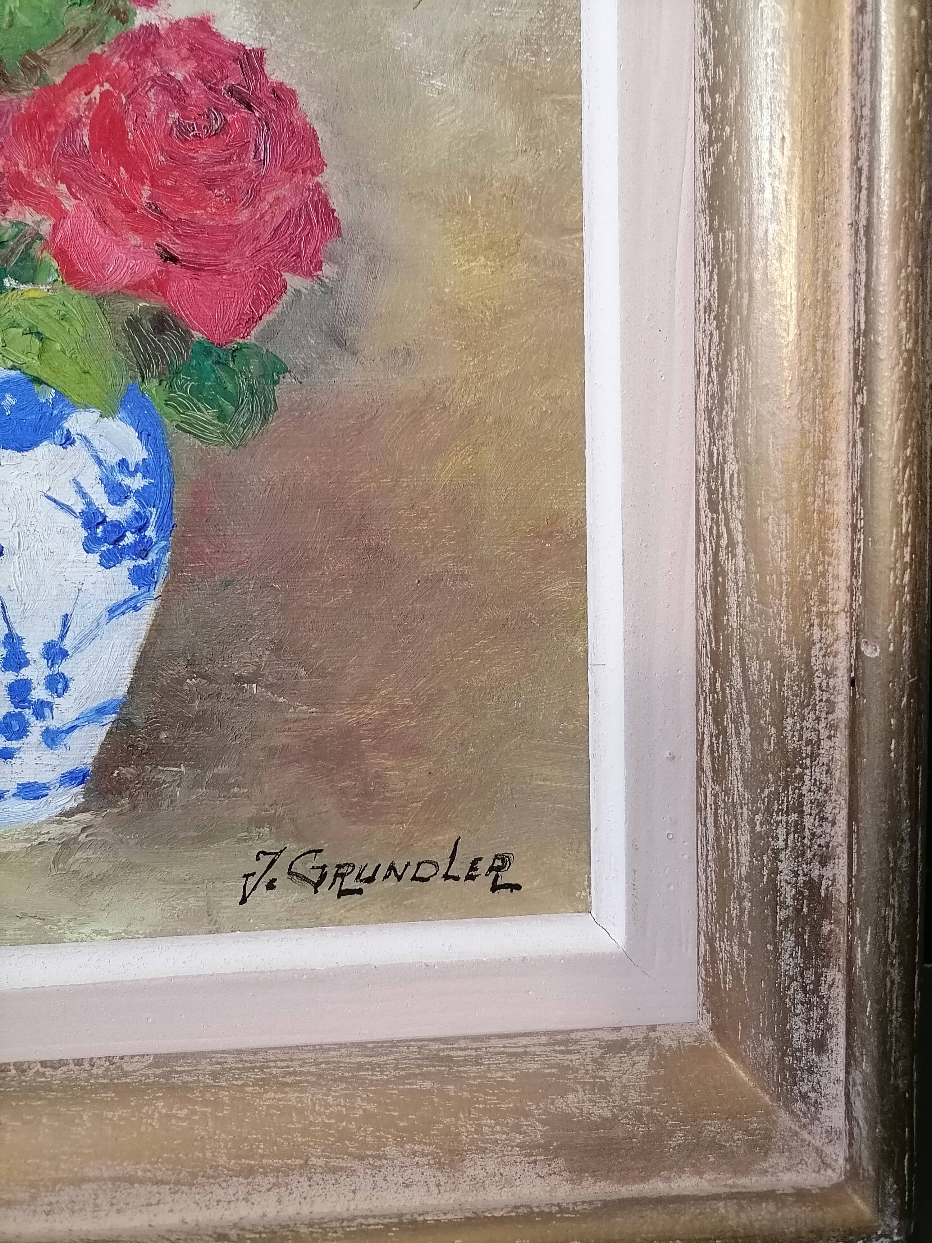 Flower bouquet painting Signed J Grundler