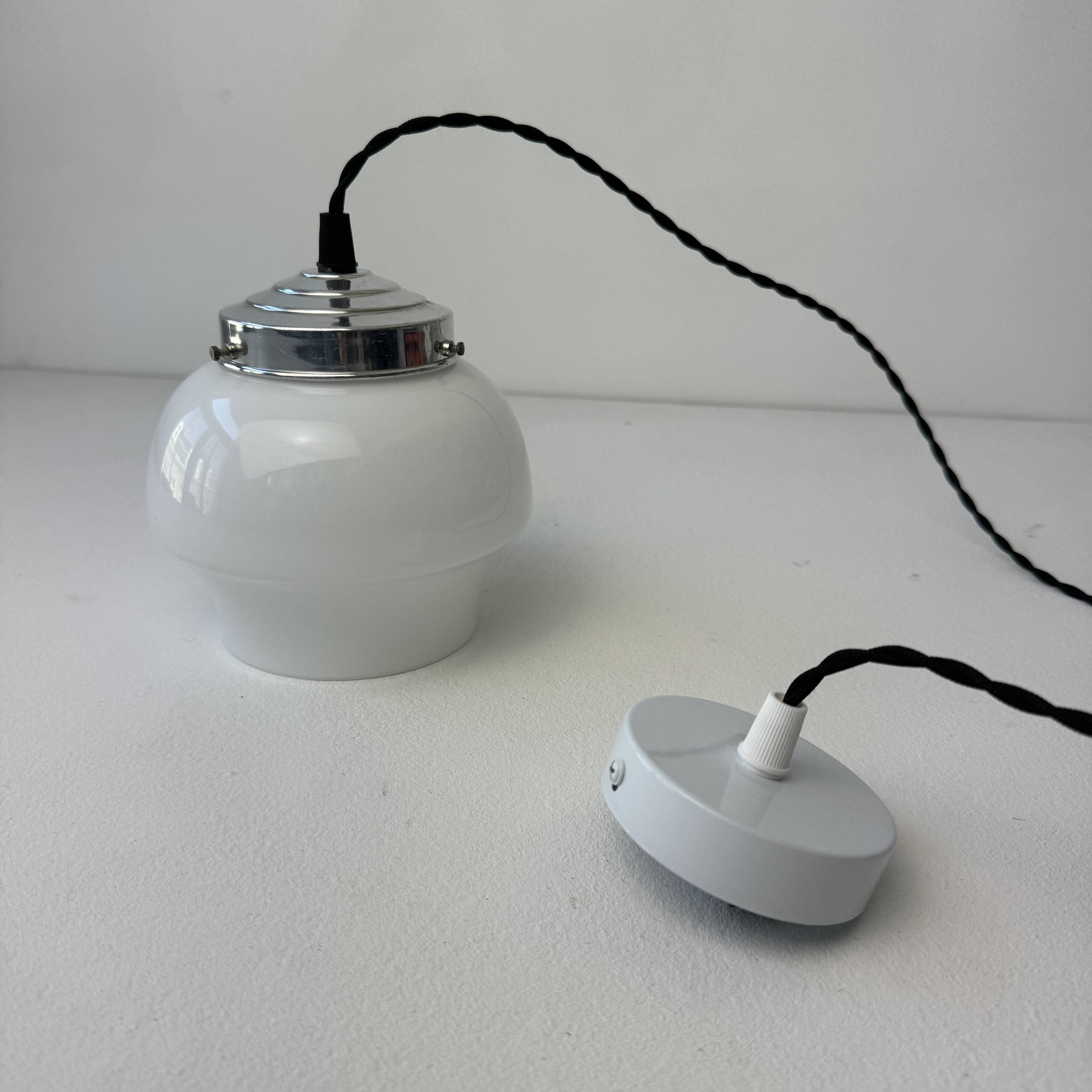 Pair of small vintage opaline pendant lights, 15 cm
