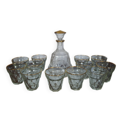 Ensemble verres à vin et carafe en verre bvb france r e g d 1950.