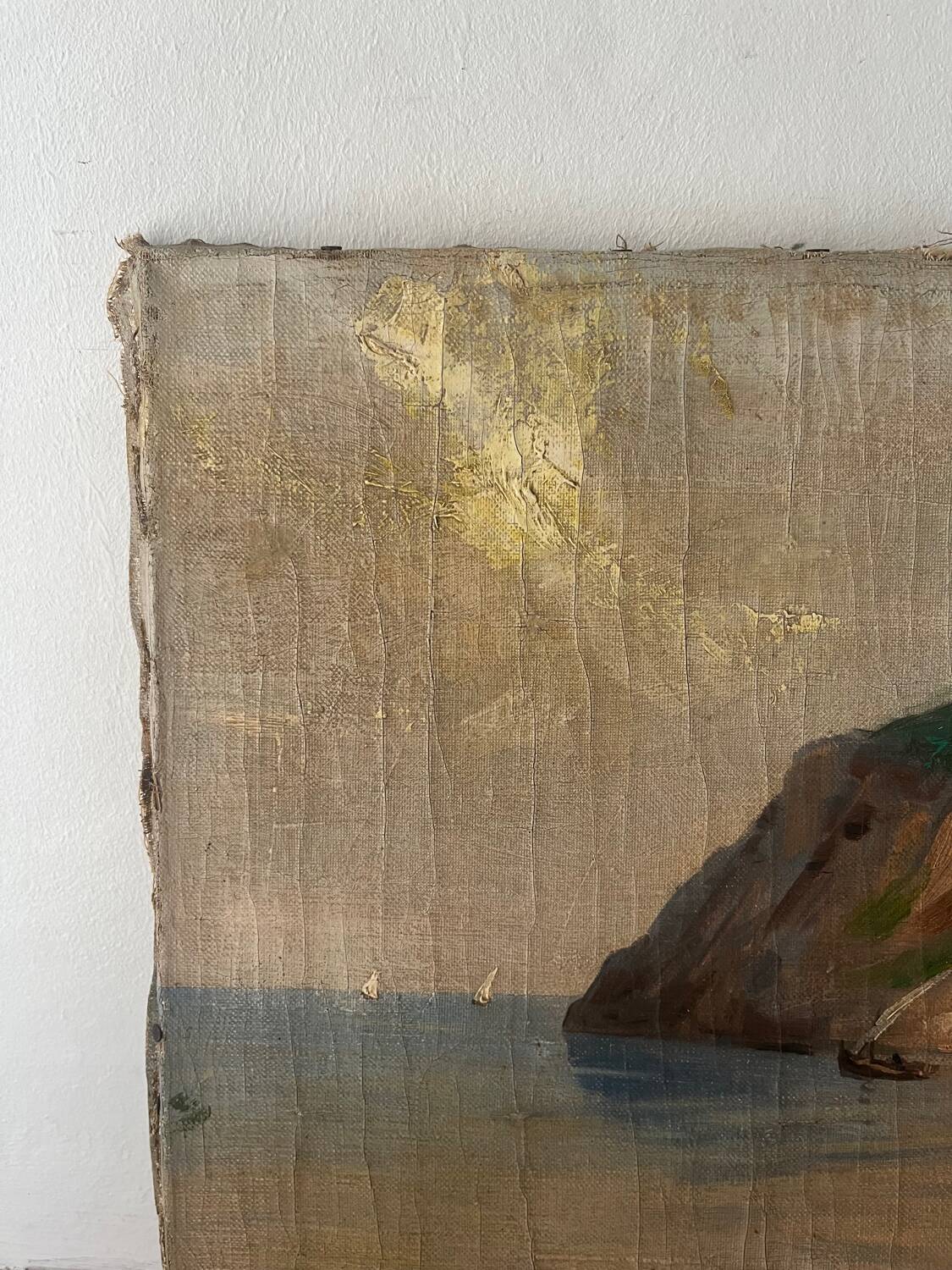 Village in the cliffs, oil on canvas signed E. Bello