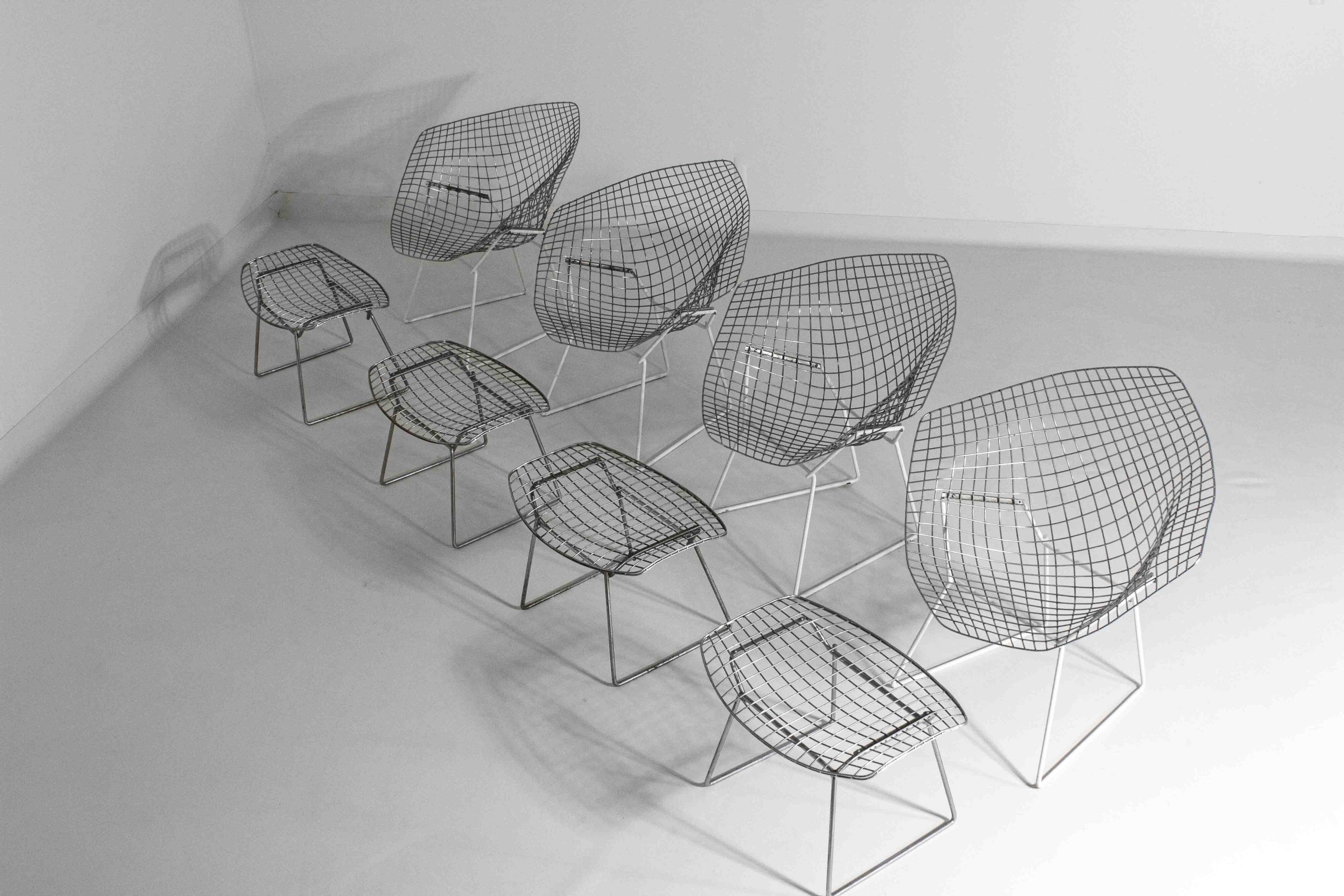 Rare Bertoia diamond chairs with ottoman for Knoll International, 1970s