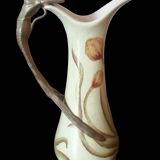 Old Art Nouveau ceramic carafe and bronze handle with mermaid decor/Anno 1906