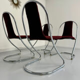 Set of 4 tubular chairs, Italian design, 70s vintage, Cantilever