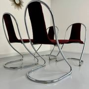 Set of 4 tubular chairs, Italian design, 70s vintage, Cantilever