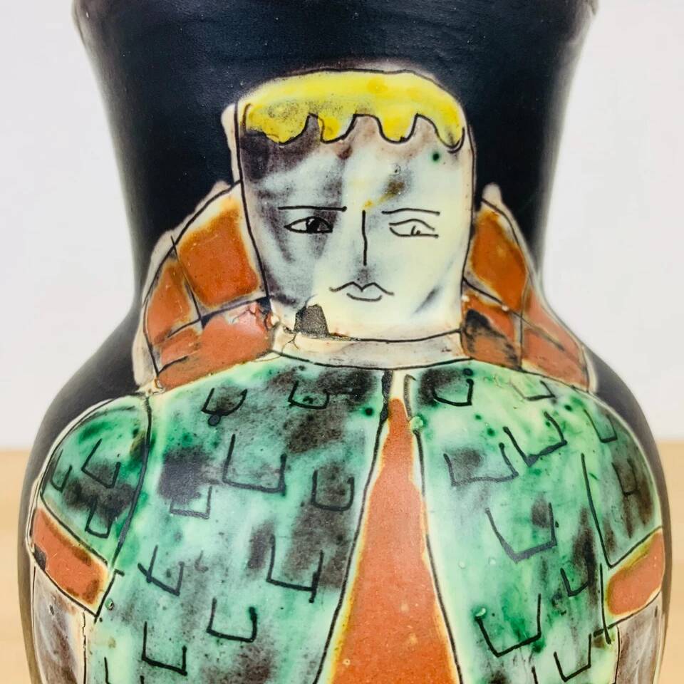 Ceramic vase by Hans Schneider in Steffisburg, Switzerland, folk art, vintage