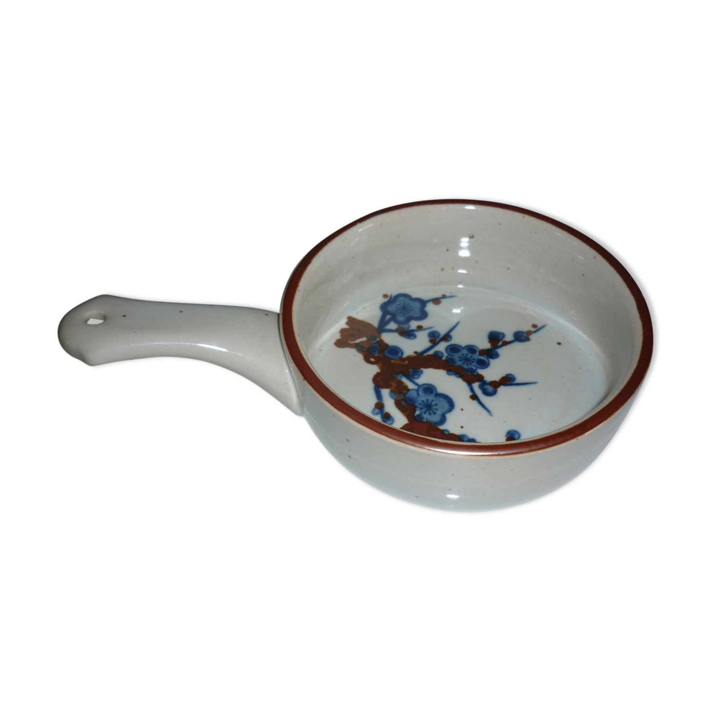 Ceramic frying pan blue and brown flowers