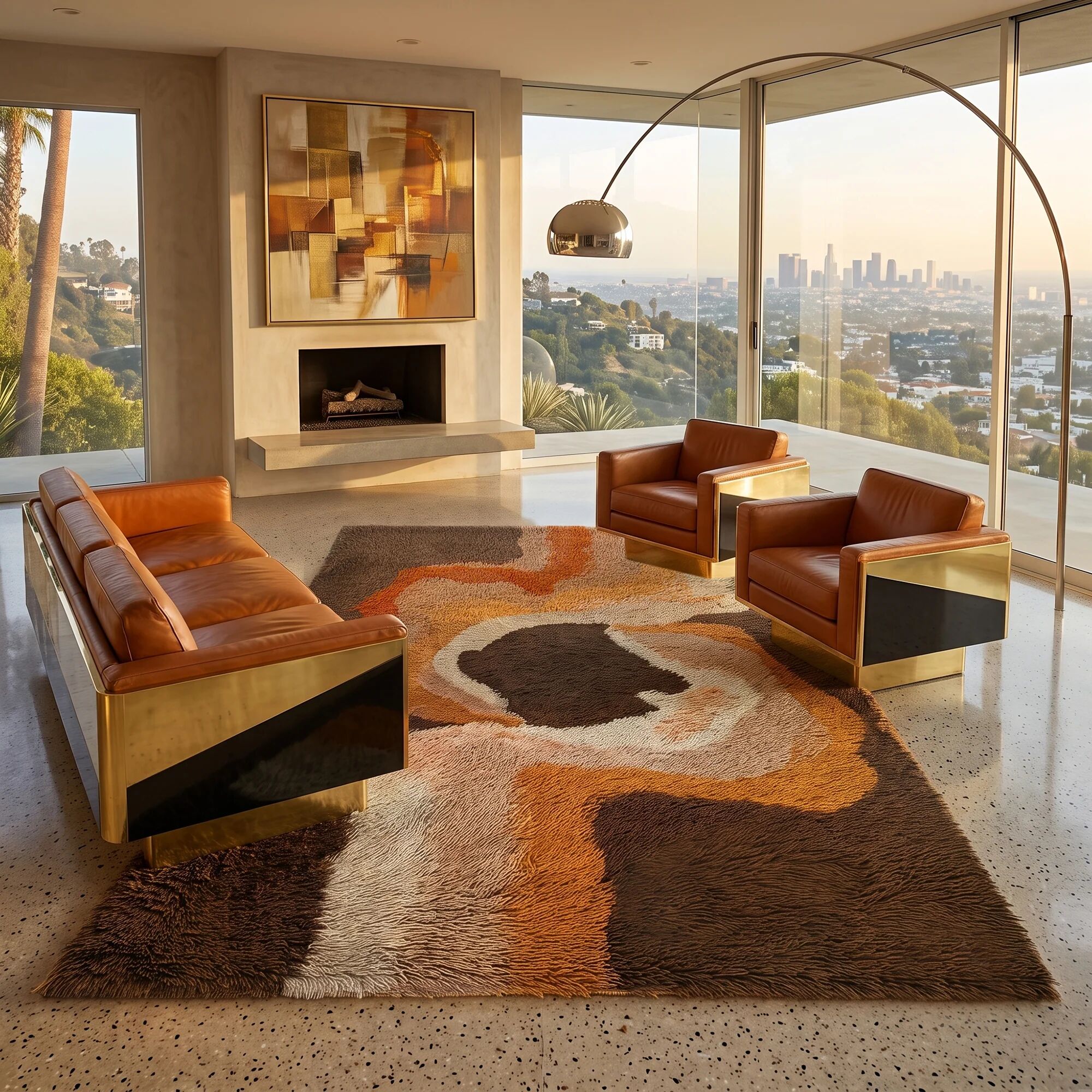 1970s Space Age Wool Rug | Mid-Century Modern Organic Wave Pattern. Made in Italy