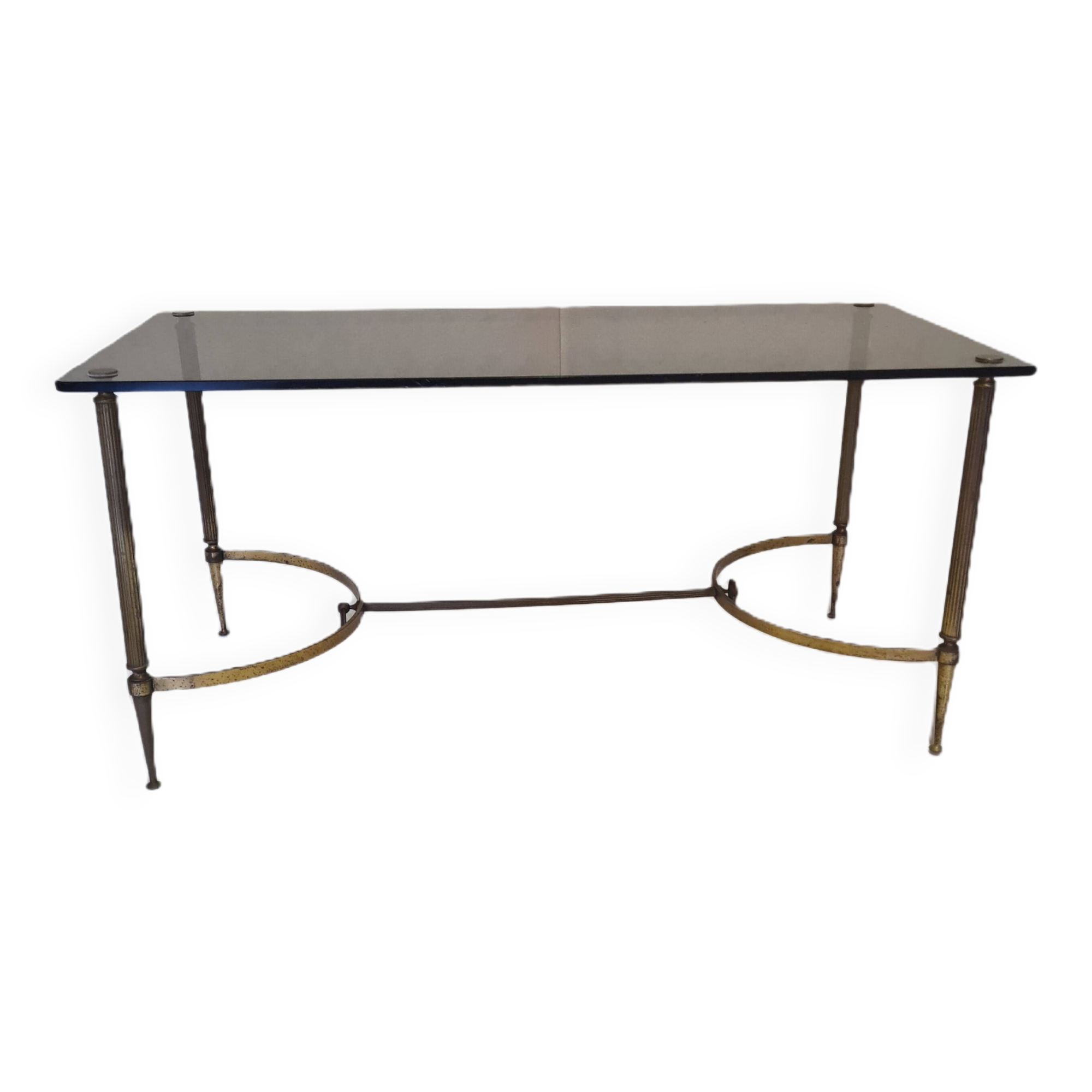 French brass Coffee Table With Smoked Glass Top, 1950s
