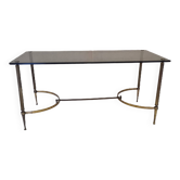 Table Basse Française en Laiton avec Plateau en Verre Fumé, 1950s