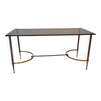 French brass Coffee Table With Smoked Glass Top, 1950s