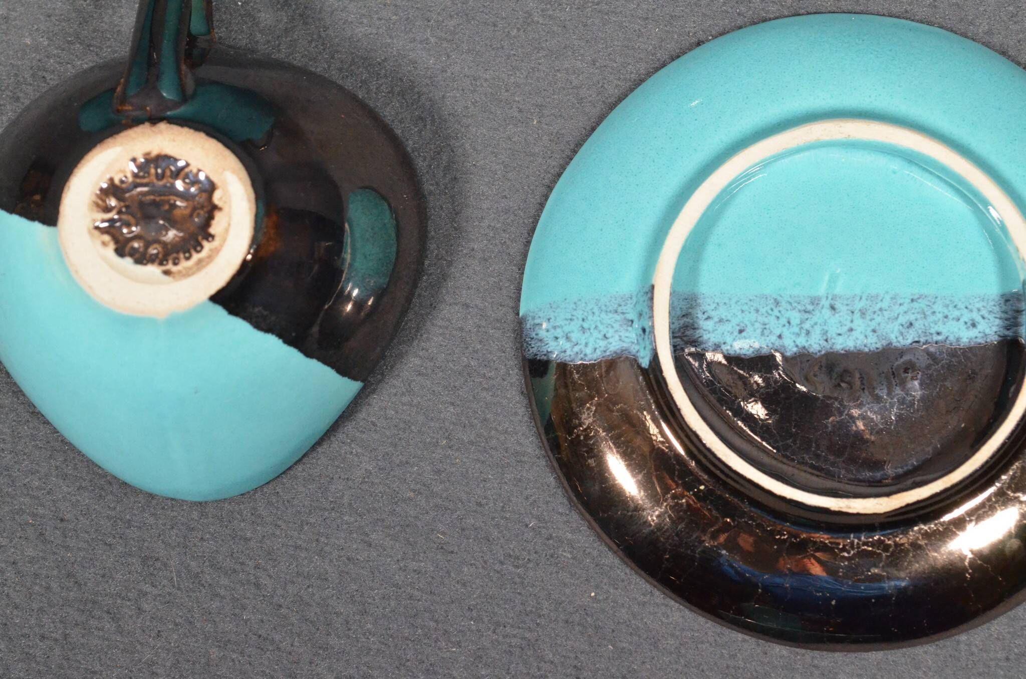 Vallauris coffee service in black and turquoise earthenware.