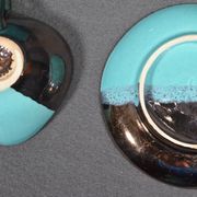 Vallauris coffee service in black and turquoise earthenware.