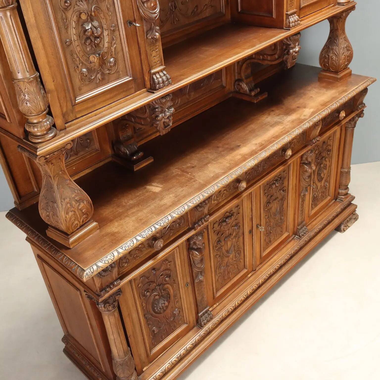 Neo-baroque antique walnut buffet, Italy, 19th century