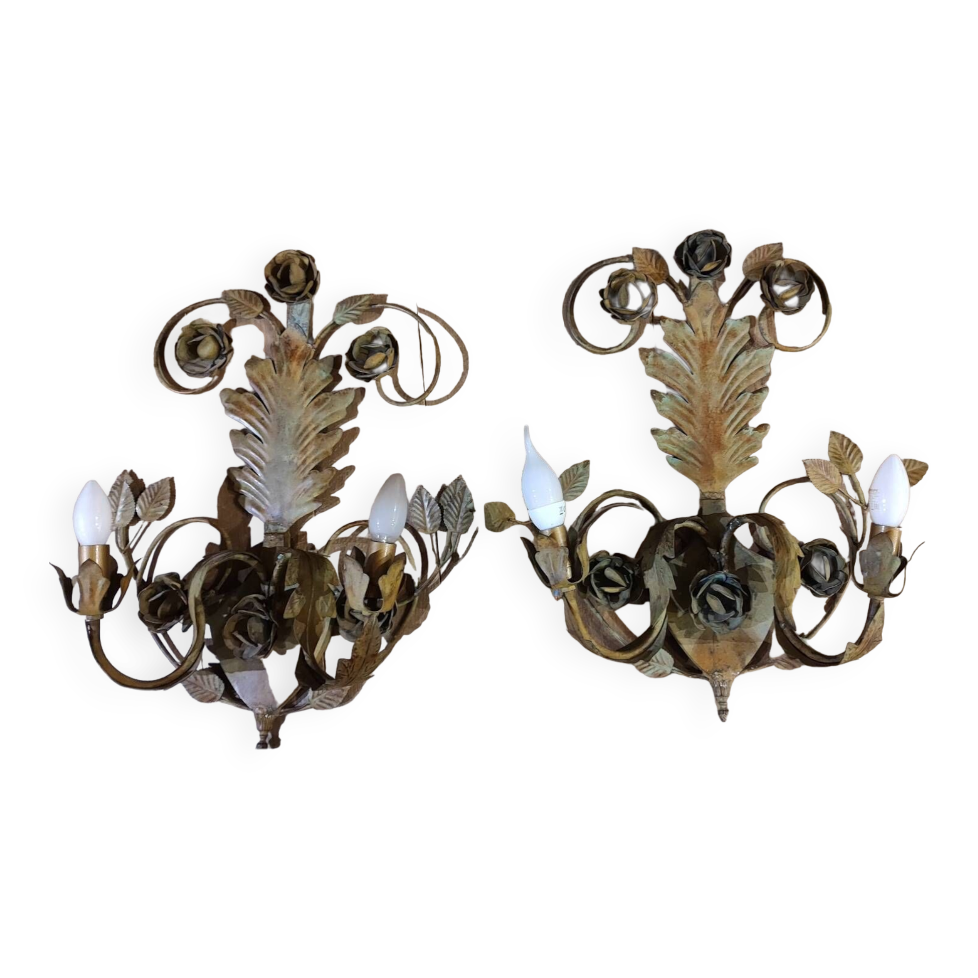 Pair of old Florentine wrought iron wall lights bellina illumina