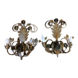 Paire d'appliques florentines anciennes en fer forgé bellina illumina