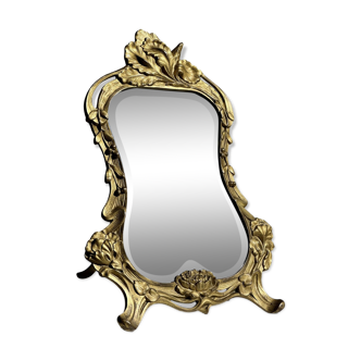 Miroir à poser en bronze doré style Art Déco glace biseautée H40cm