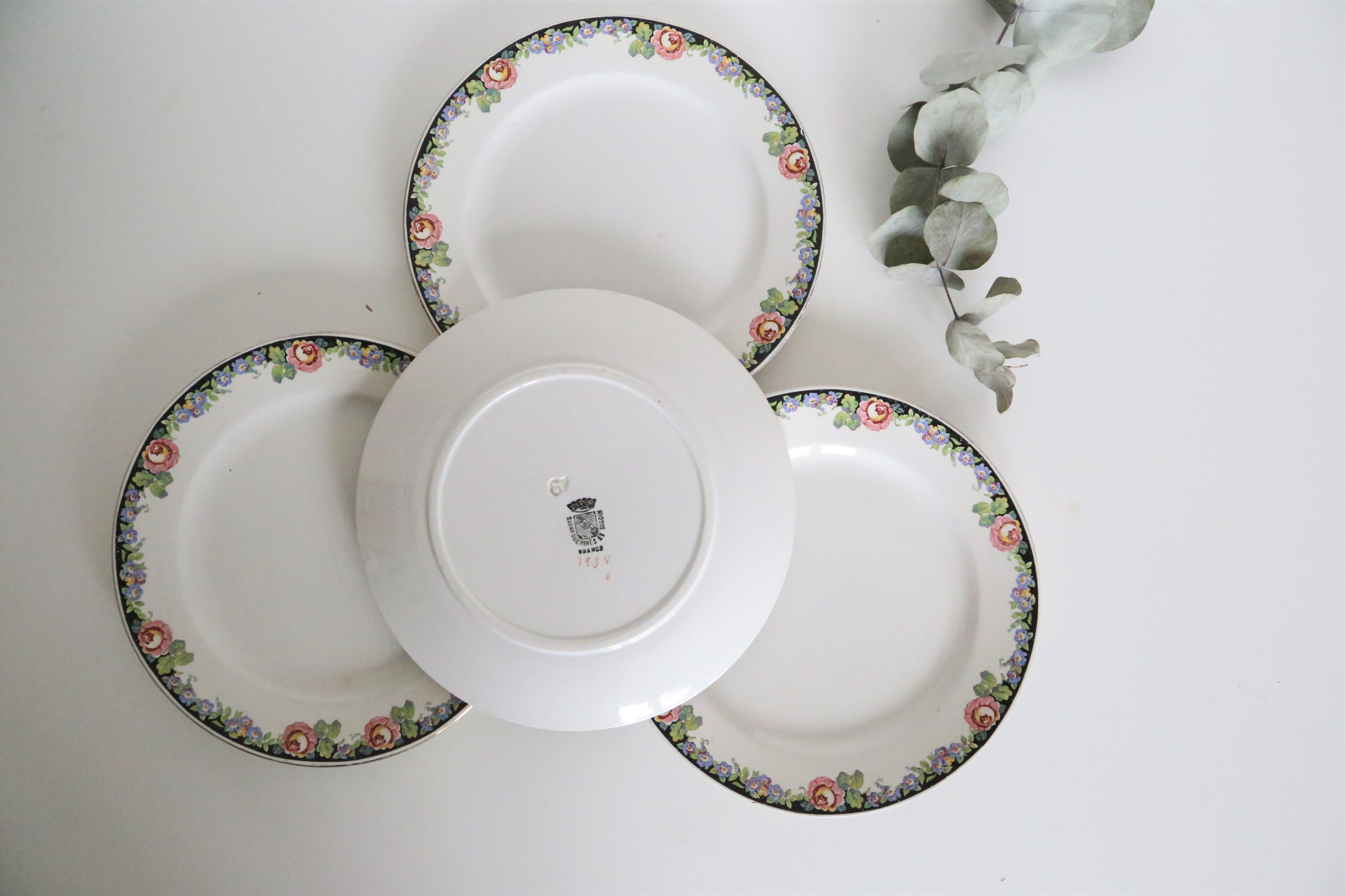 Set of 4 dessert plates Digoin Sarreguemines, vintage French, authentic, rare