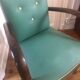2 wooden and green skai club bridge armchairs
