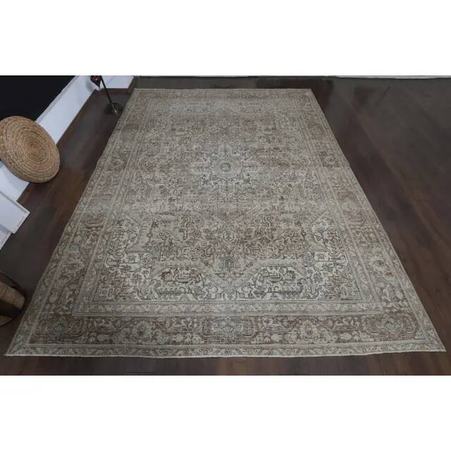 1970s Vintage Persian Handmade Wool Cotton Brown Area Rug 281x370