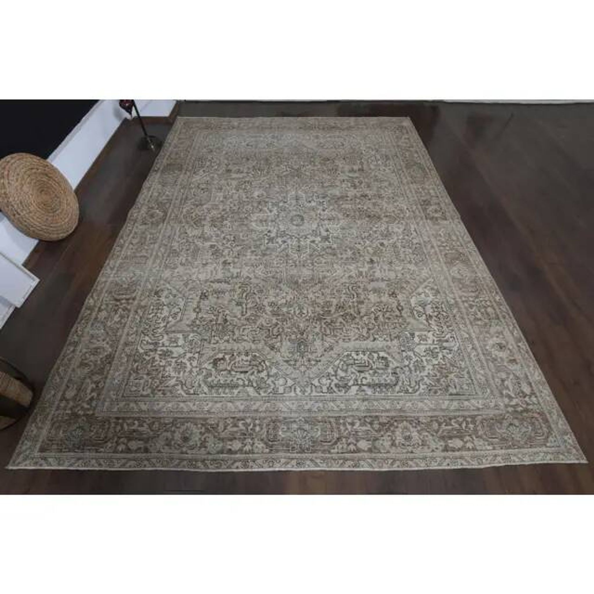 1970s Vintage Persian Handmade Wool Cotton Brown Area Rug 281x370
