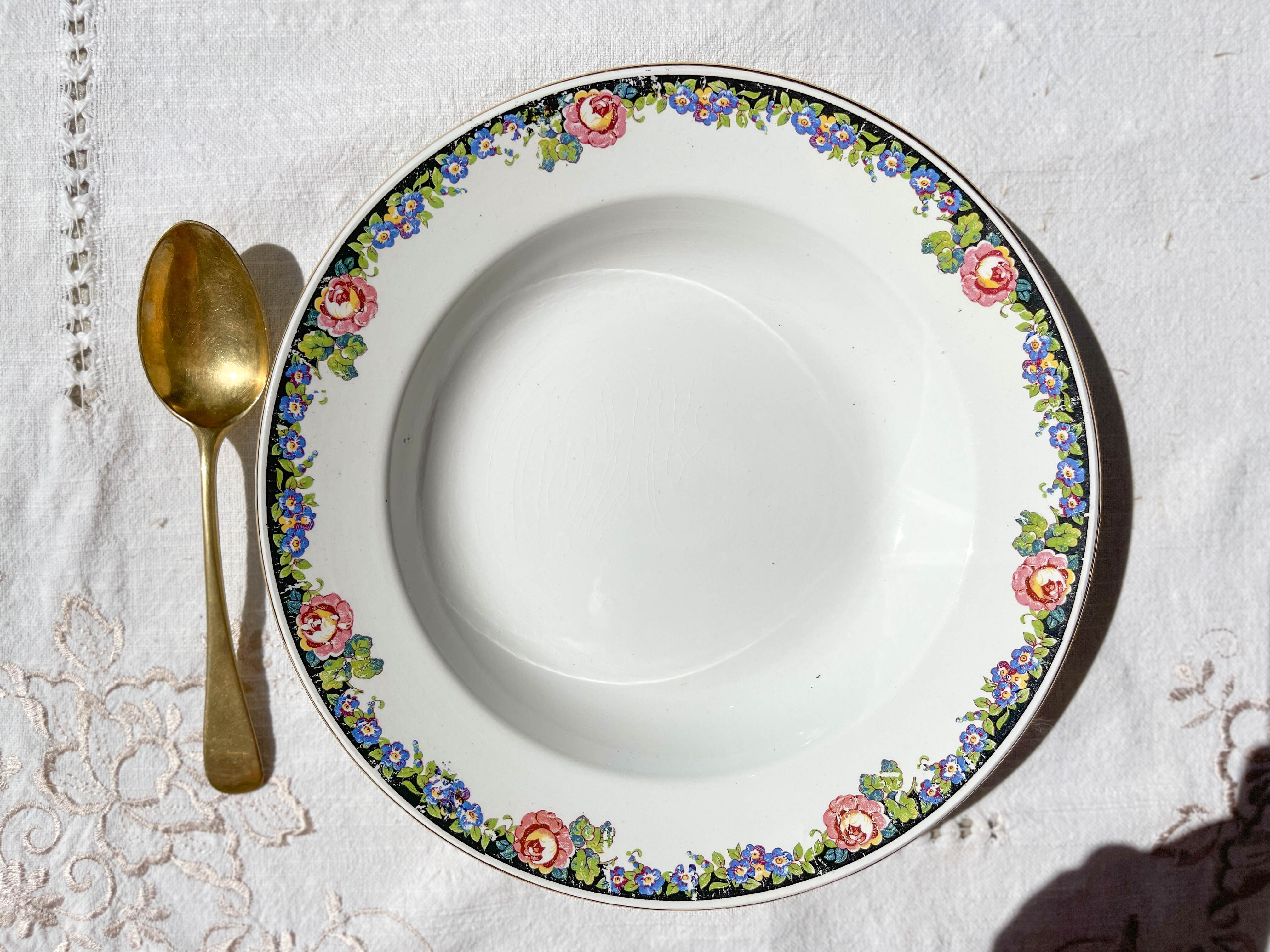 8 Digoin opaque porcelain soup plates with floral pattern "3984" ~