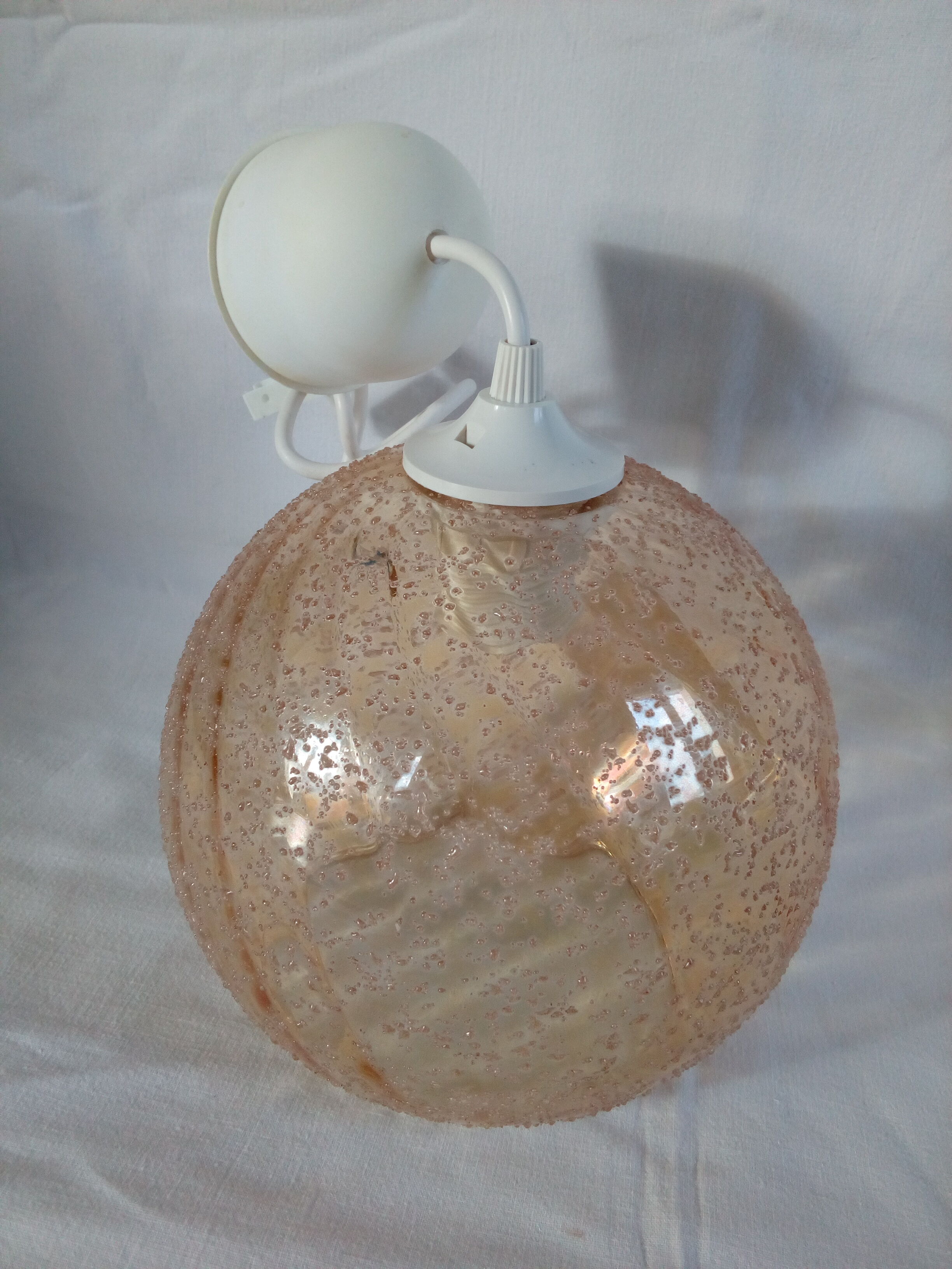 Hanging lamp globe ball in granular amber glass