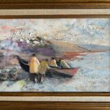Oil on canvas "The Fishermen and the Doris" by Claude Persini. 20th century.