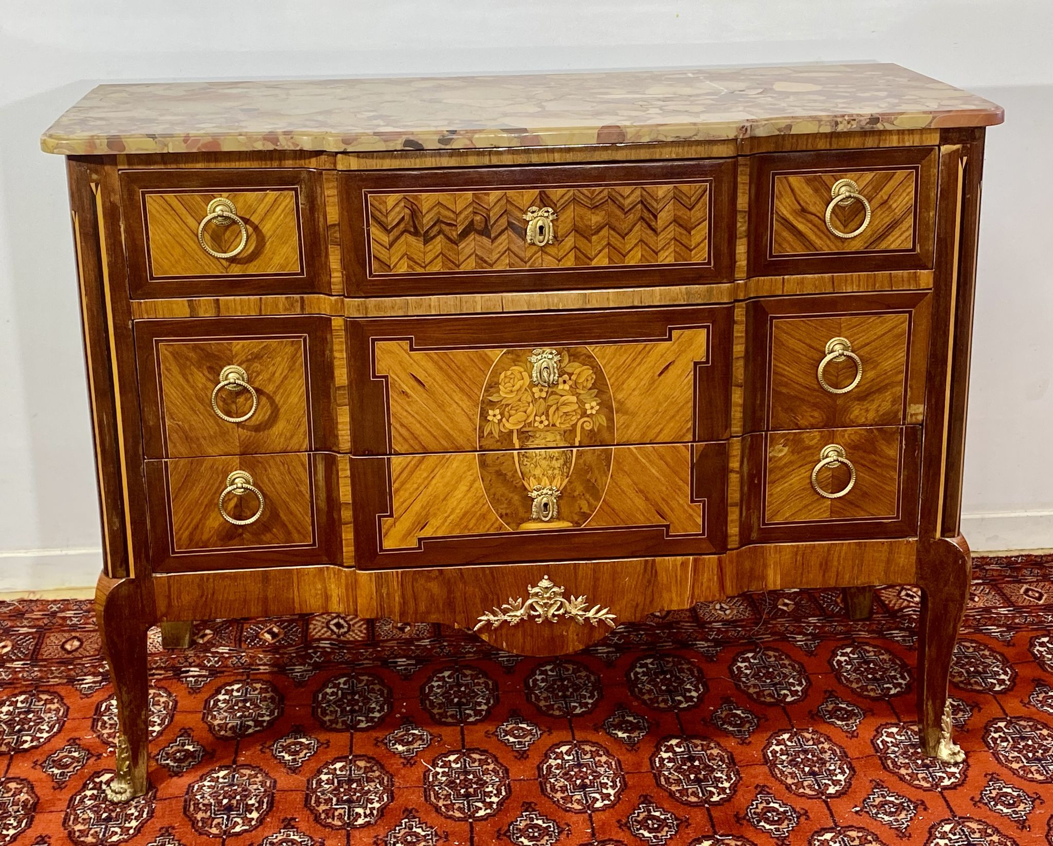 Chest of drawers Transition Style Louis XV marquetry and bronze