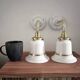 Pair of white opaline and ceramic wall lights