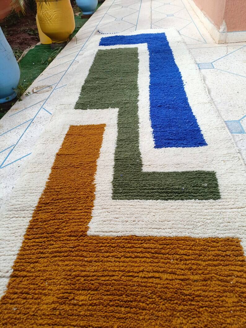 Tapis beni ouraine de couloir fait main taille 75 x 300 cm