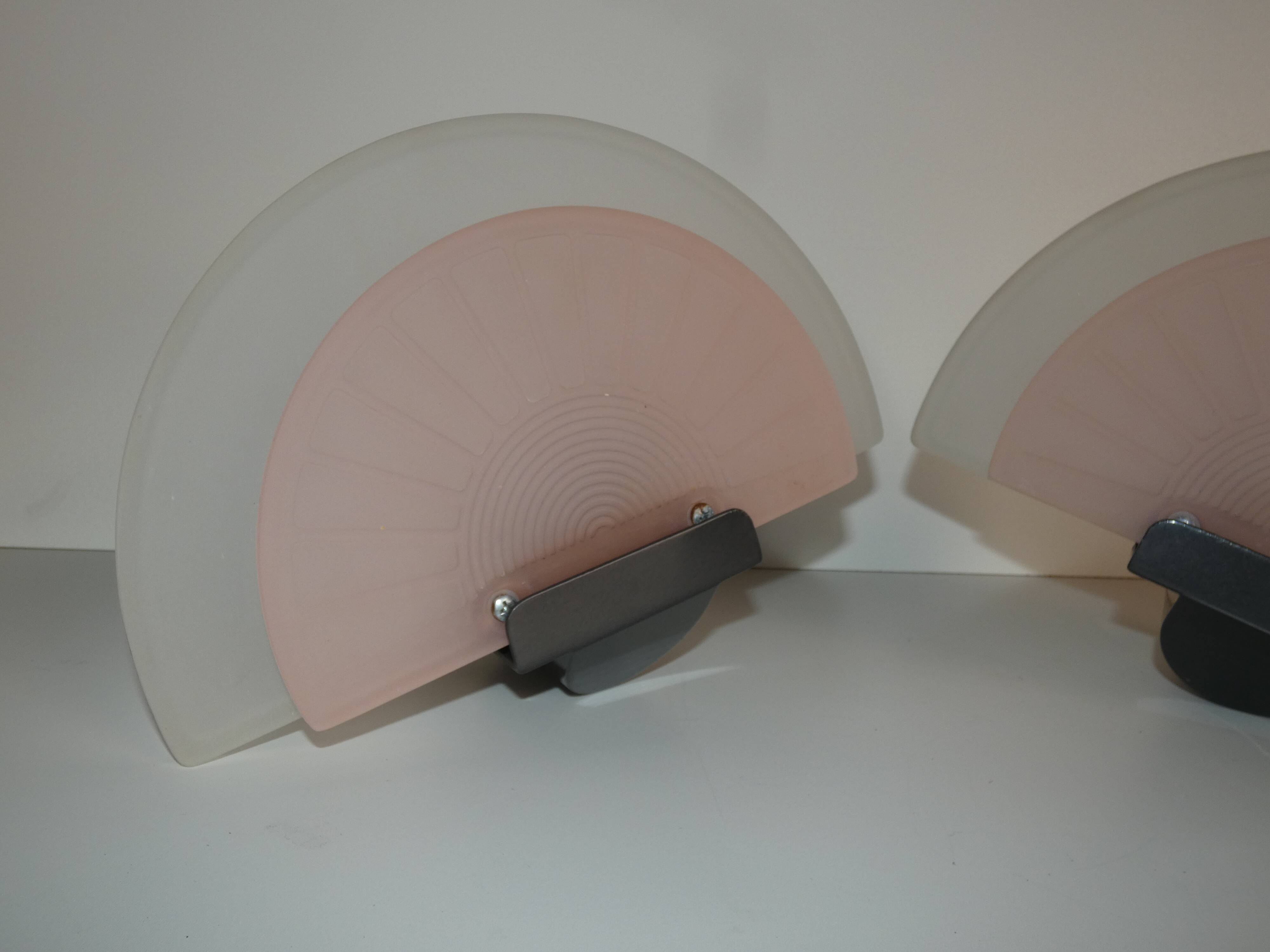 Pair appliques glass metal half-moon diva Enzio Didone arteluce circa 1980