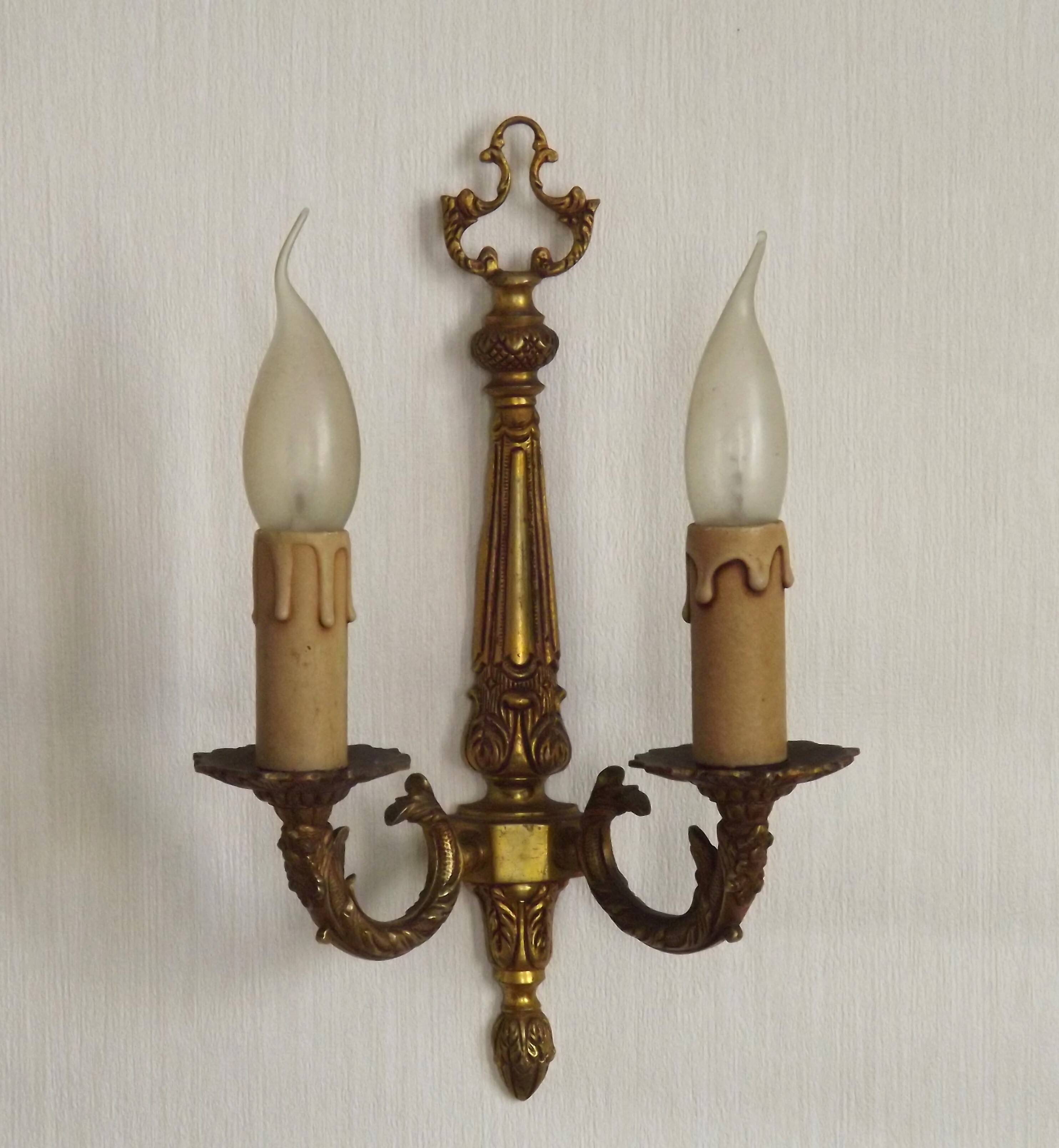 Large Vintage French Bronze Baroque Style Bronze Double Wall Light 5413
