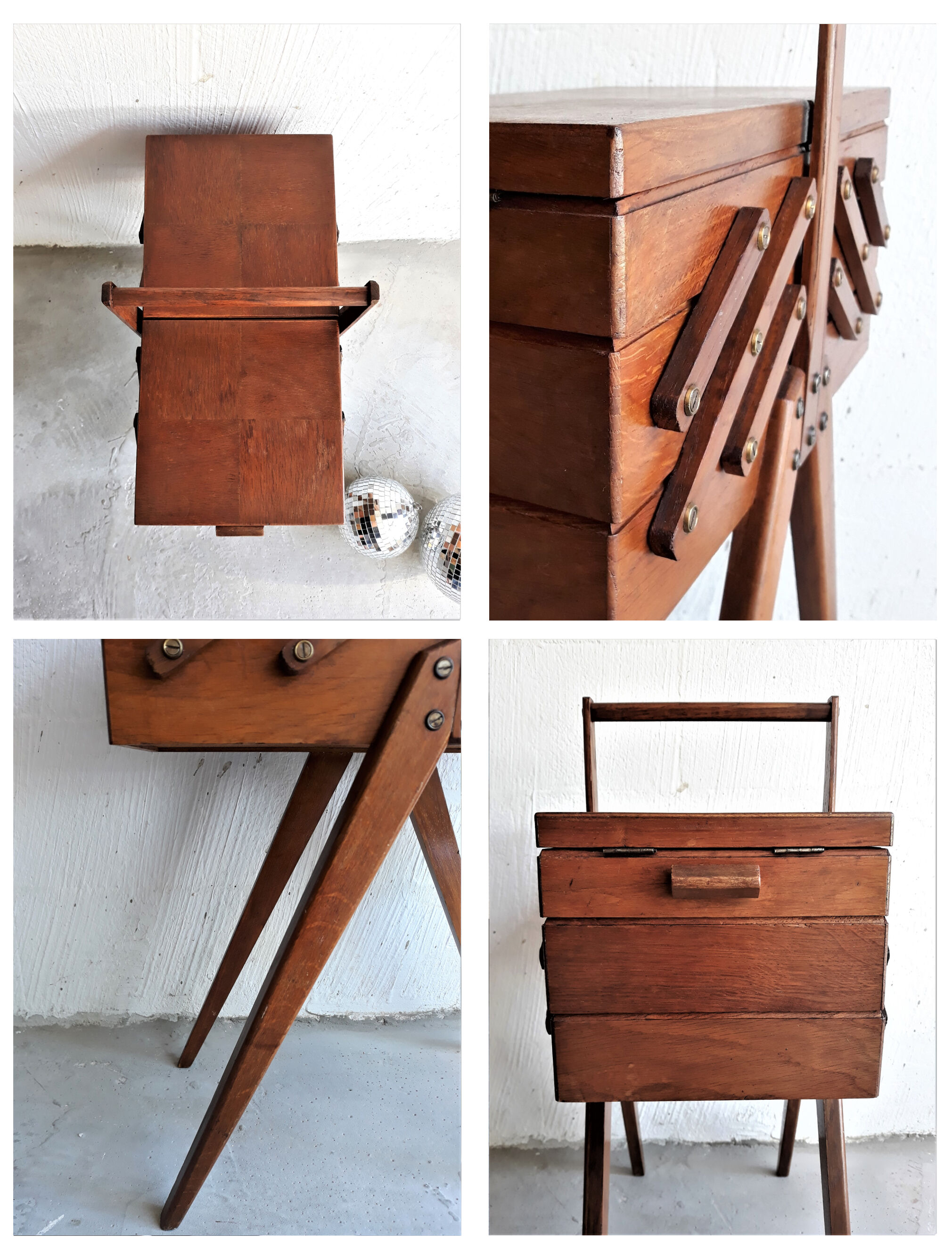 Vintage Wood Worker / Sewing Box / Oak / Compass Feet / Retro / Vintage / 1950