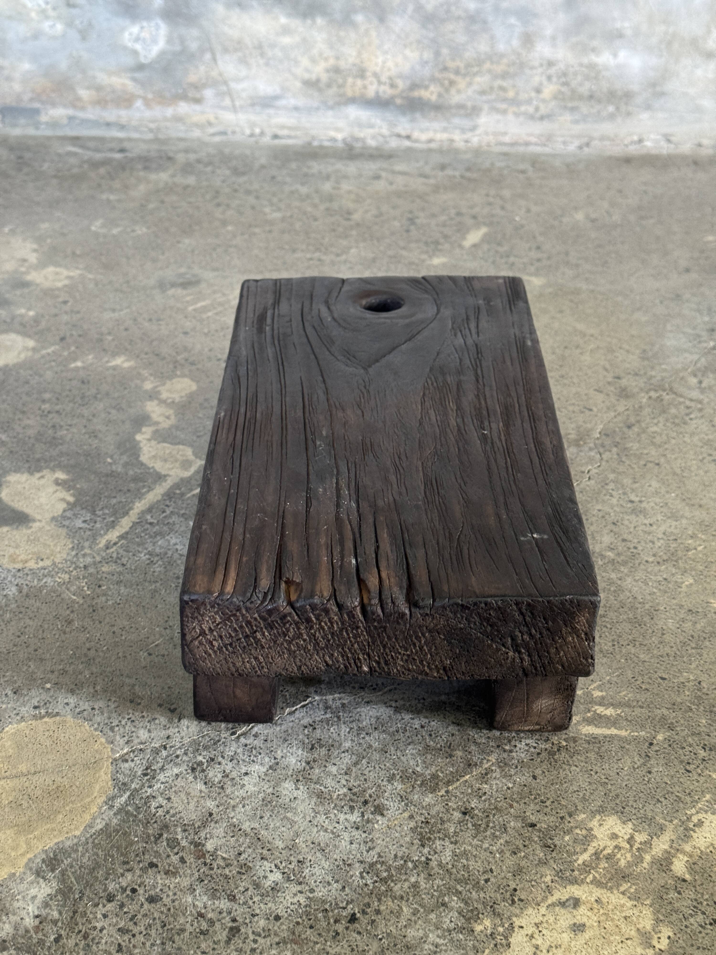 Small stool, black solid teak accent stool wabi-sabi L30 W8.5 H6.