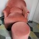 Pink velvet toad armchair with footrest