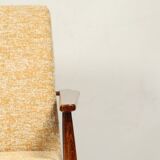 Scandinavian armchair yellow mellow fabric Boho style 1970 design by H.Lis
