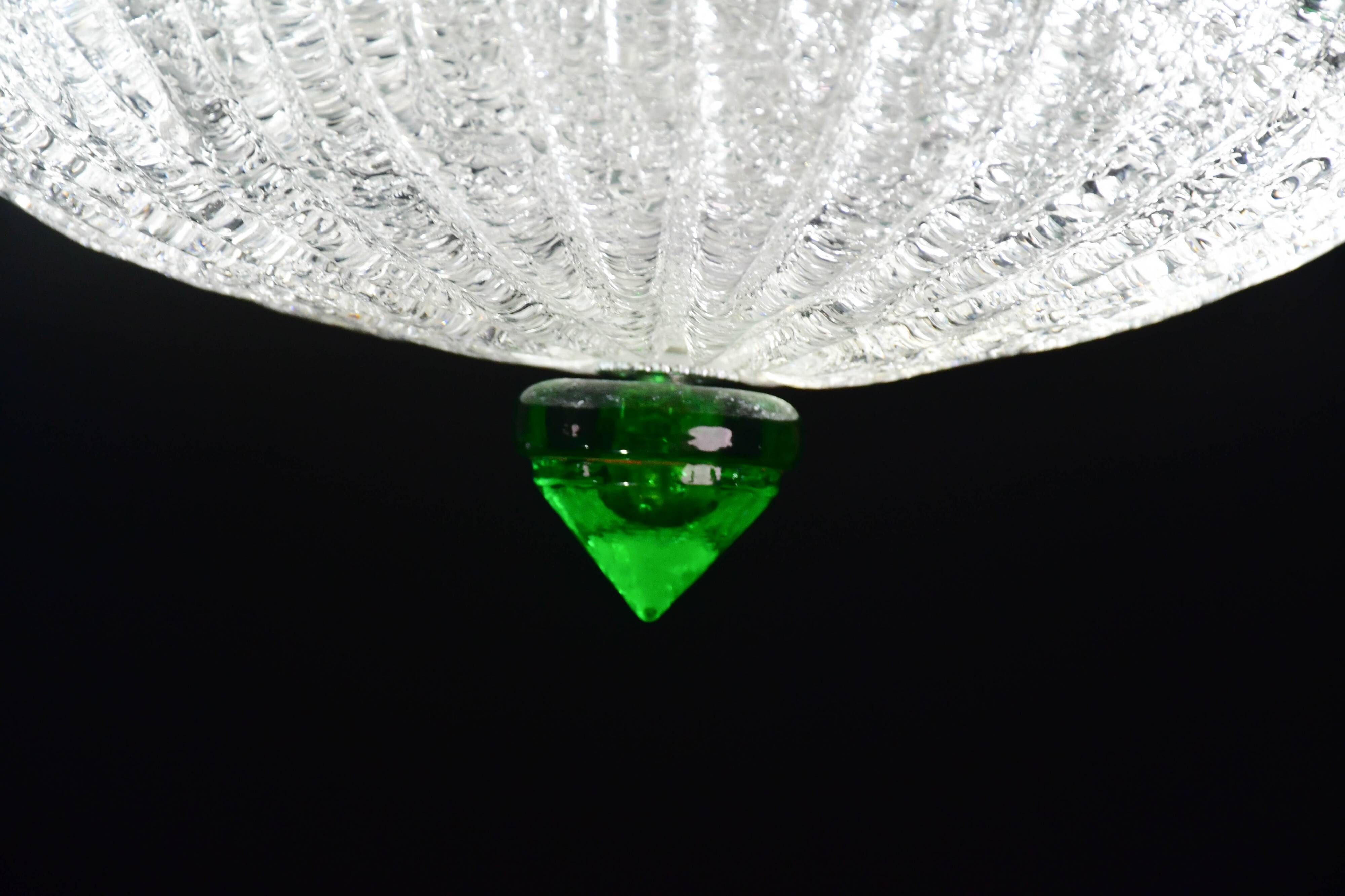 Charming Italian green Murano glass ceiling fixture, Murano, 1970