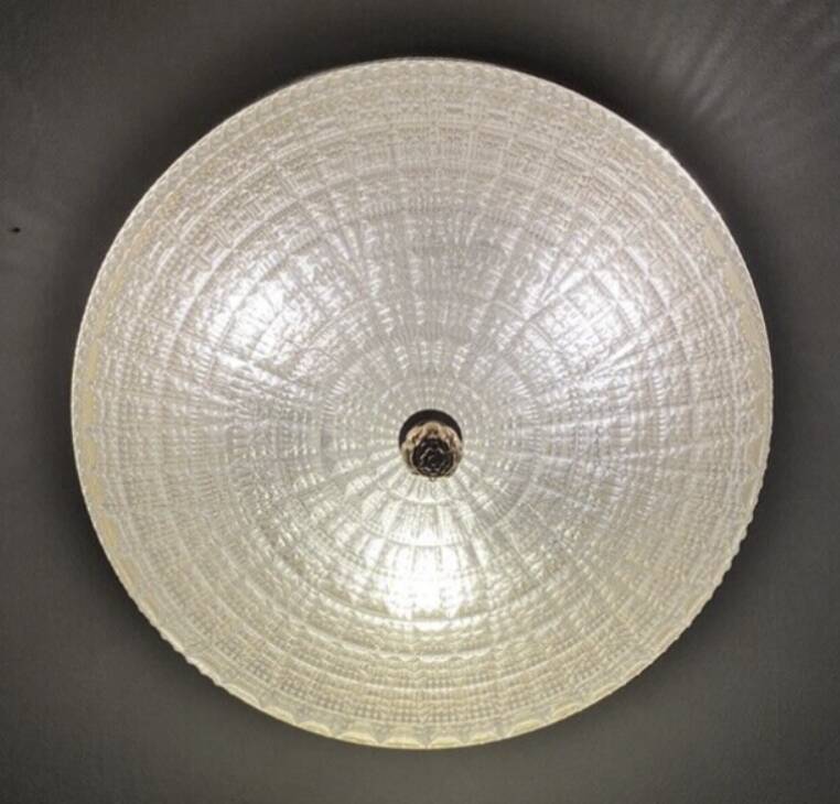 Large vintage Lucien Gau crystal and brass ceiling light