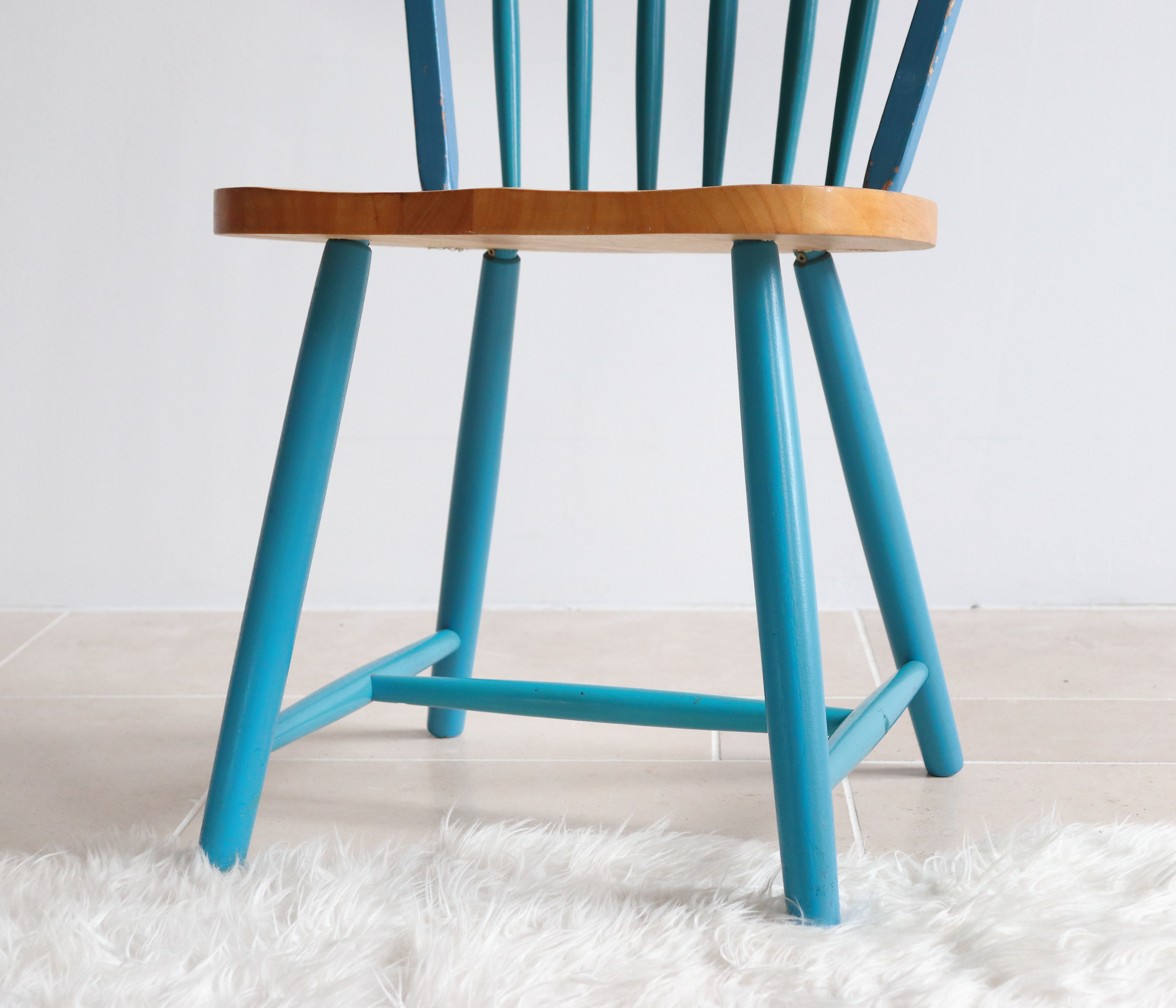 Pair of vintage Scandinavian Windsor chairs with blue bars