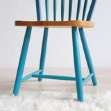 Pair of vintage Scandinavian Windsor chairs with blue bars