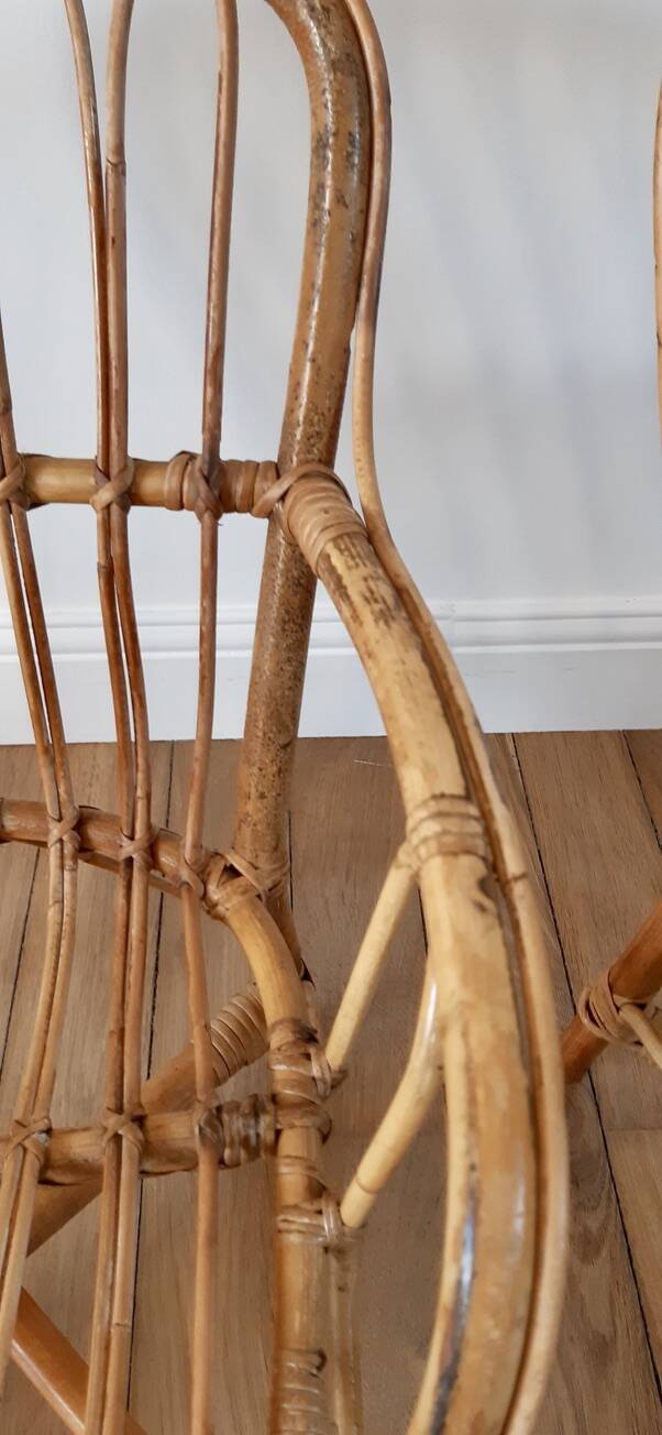 Pair of children's armchairs in rattan / bamboo honey color 60s